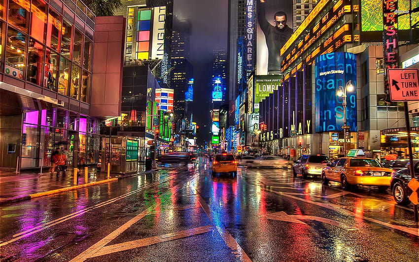 Ulice Nowego Jorku nocą, czasy nowojorskie Tapeta HD