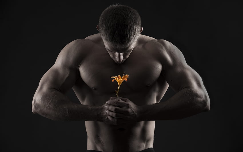 Mushchina Muskeln Blume Männer Männer Stimmung Blumen, muskulöser Mann HD-Hintergrundbild