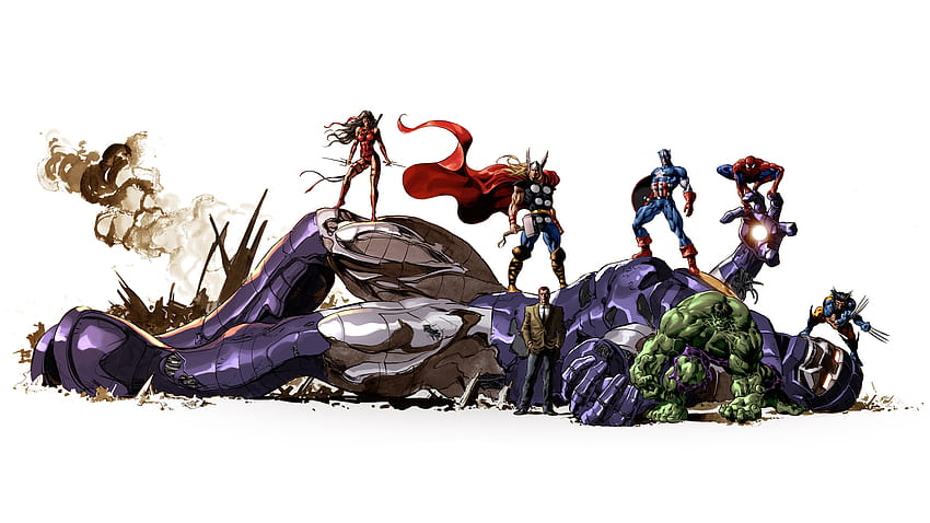 アベンジャーズ、ハルク、トール、キャプテン・アメリカ、スパイダーマン、ウルヴァリン、ノーマン・オズボーン、エレクトラ、モバイル背景、エレクトラ・マーベル・コミック 高画質の壁紙