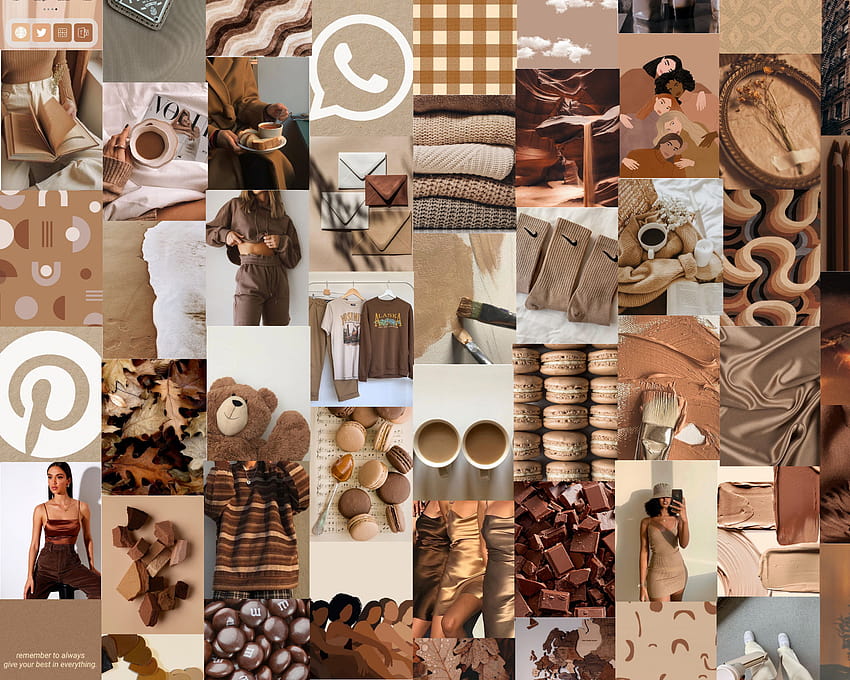 60 Brown aesthetic Wall Collage kit Digital, brown aesthetic collage HD wallpaper