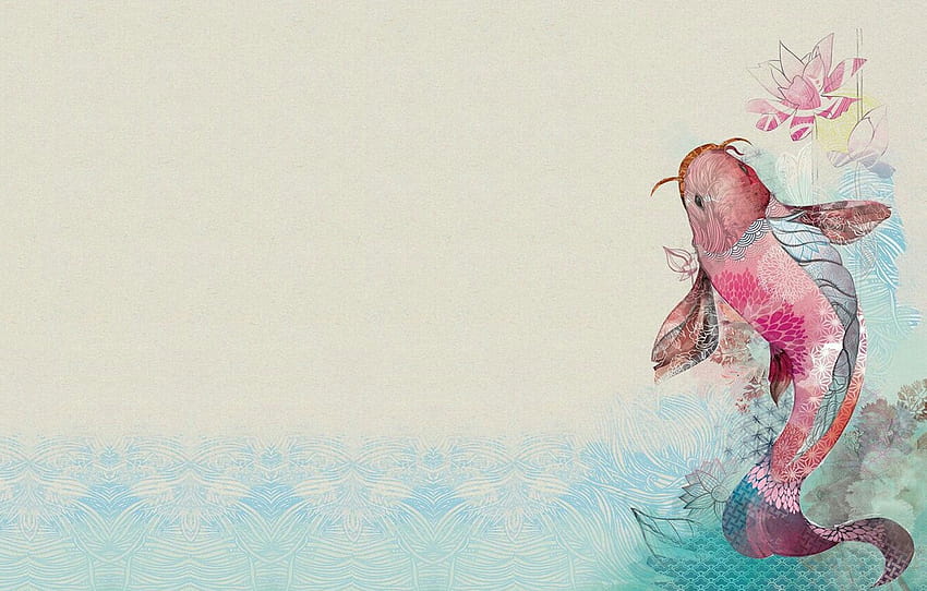 fish, art, Lotus, goldfish, fish, illustration, koi , section минимализм, fish art HD wallpaper
