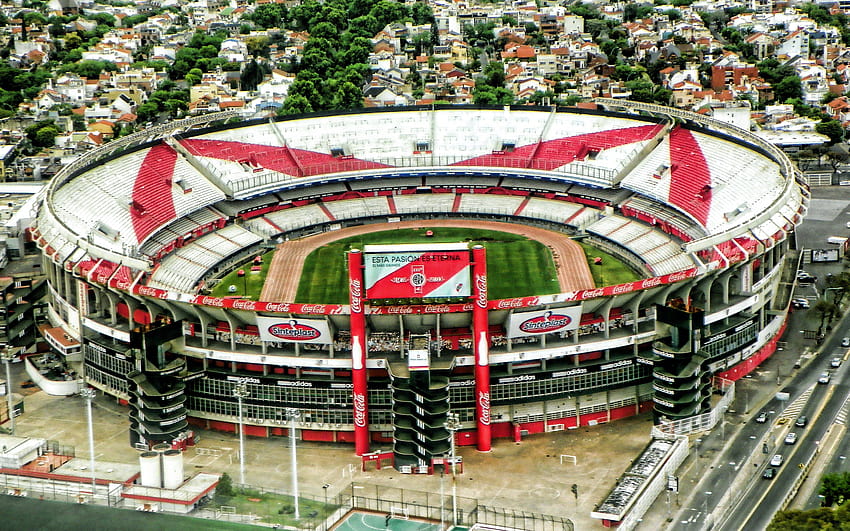 Stadion River Plate, panorama, Estadio Monumental Antonio Vespucio Liberti, widok z lotu ptaka, El Monumental, Estadio Monumental de Nunez, Buenos Aires, Argentyna, argentyńskie stadiony o rozdzielczości 2880x1800. Wysoka jakość, monumentalne Tapeta HD