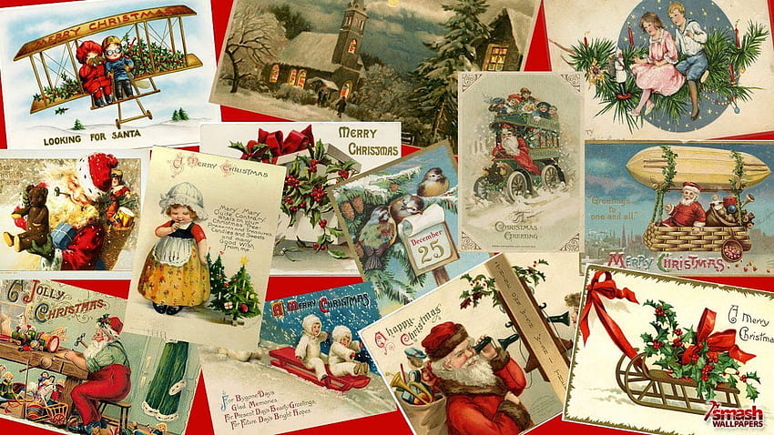 Vintage Christmas Postcards HD wallpaper