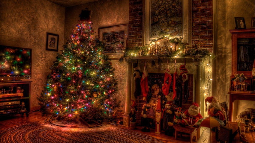1920x1080 tree, christmas, holiday, garland, fireplace, christmas tradition HD wallpaper