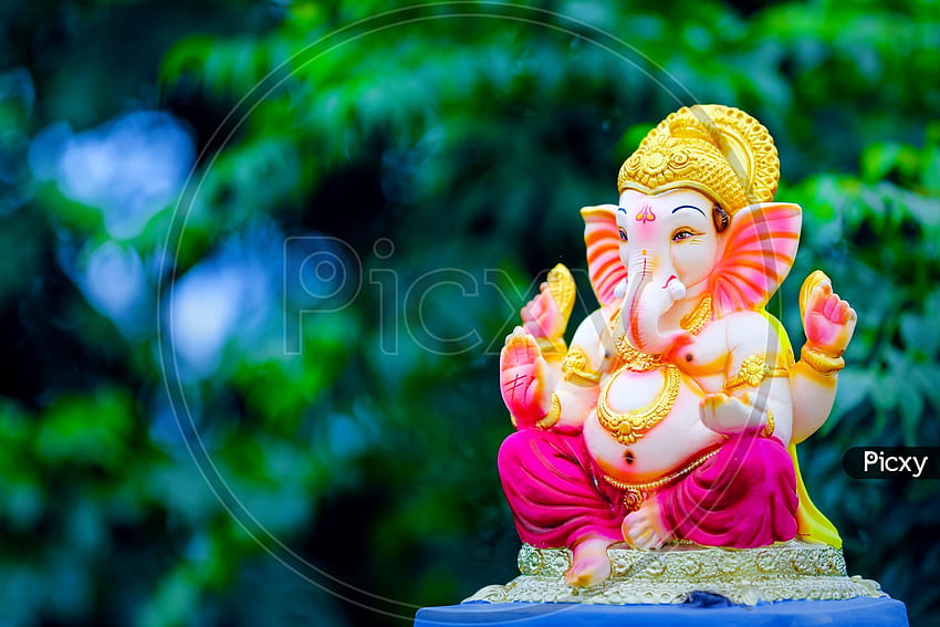 of Lord Ganesh Idol with beautiful Greenery / Ganesha Idol HD wallpaper