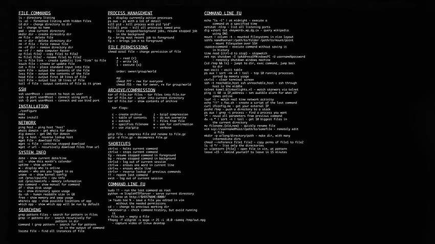 Computadora de hoja de trucos de Linux, ssh fondo de pantalla