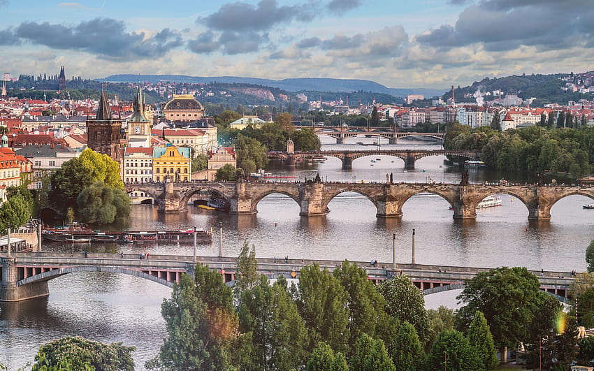Praha, Jembatan Charles, pemandangan, kota tua, jembatan kota tua Wallpaper HD