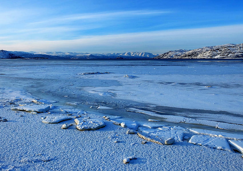 : sea, lake, water, shore, sand, snow, winter, beach, arctic tundra HD wallpaper