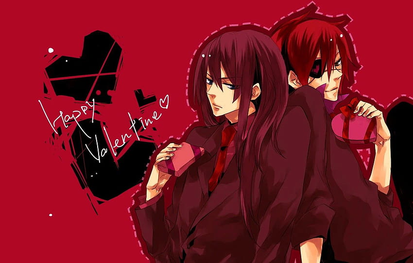 characters, art, gift, hearts, guys, anime, red, anime red and gray HD wallpaper