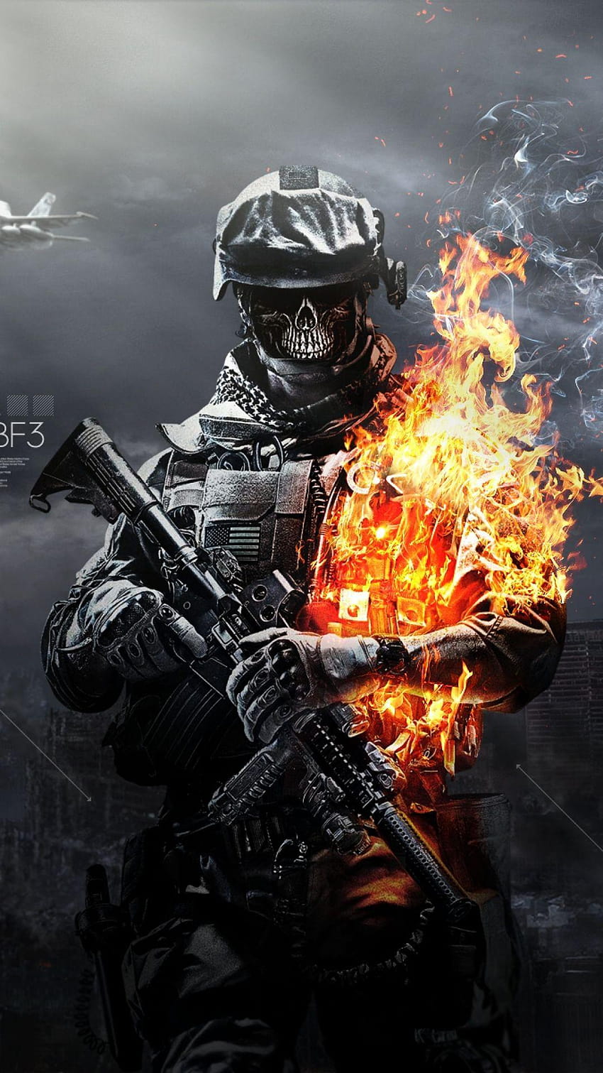 Battlefield 3 Skull Fire Gun Ammunition, 1080x1920 skull HD phone wallpaper