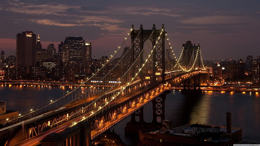 : ville, États-Unis, New York City, pont, nuit, paysage urbain nocturne du pont de Brooklyn Fond d'écran HD