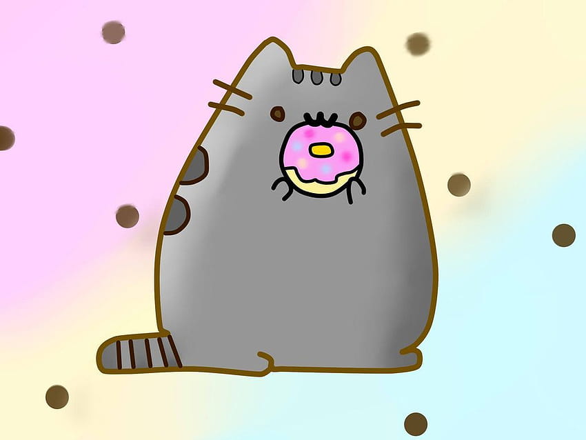 Pusheen the cat eating a donut by NoponSheep, pusheen eating HD wallpaper