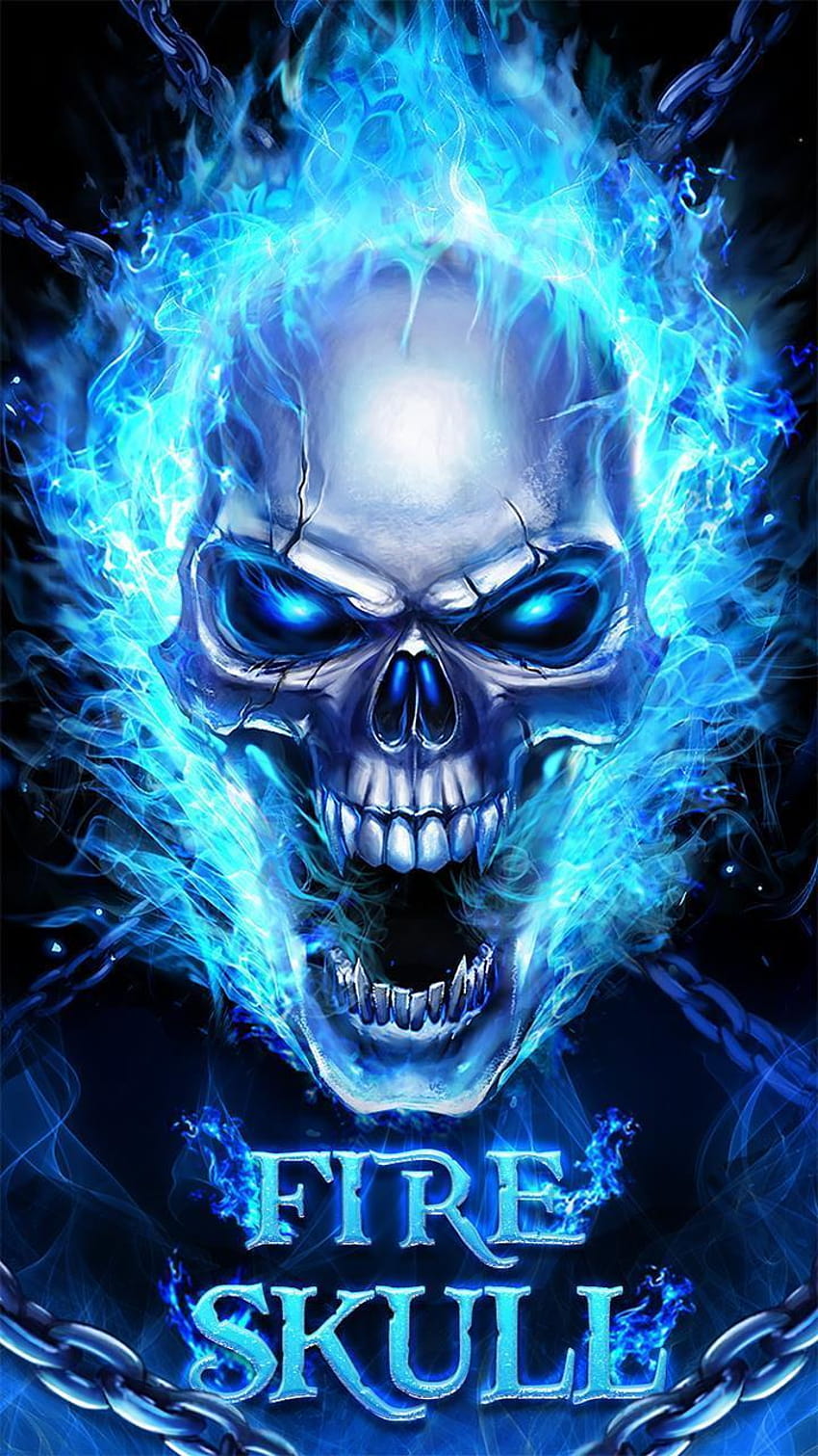 Blue Fire Skull Bone Live untuk Android, tengkorak wallpaper ponsel HD