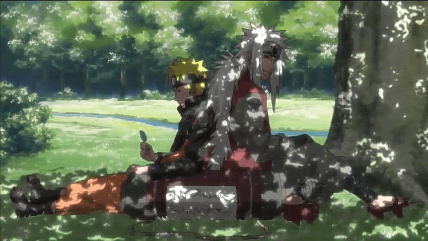 Naruto e Jiraiya desfrutando de palitos de picolé sob a sombra de uma árvore, naruto jiraiya papel de parede HD