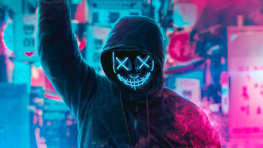 Mask Guy Neon Man with Smoke Bomb , grafi, Backgrounds, and, smoke man HD duvar kağıdı