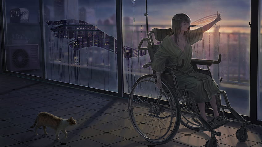  Anime, silla de ruedas, gato, niña ...itl.cat fondo de pantalla