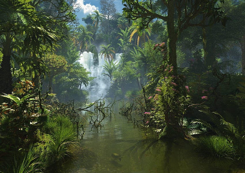 Jungle Rain, waterfall rainforest HD wallpaper