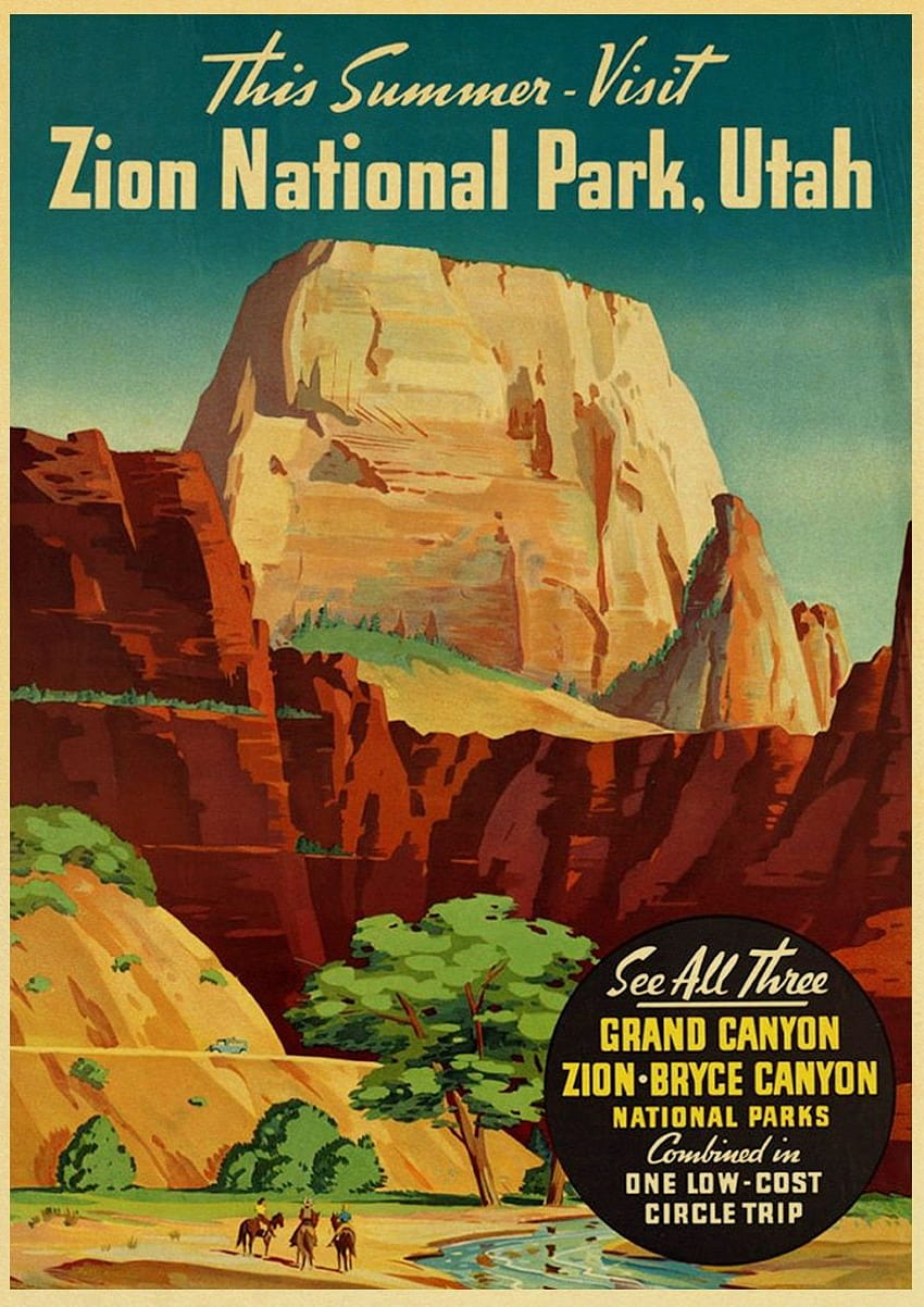 Vintage Nationalpark Landschaft Kraftpapier Retro Poster Malerei Wand Poster Moderne Kunst Poster Für Kinderzimmer/Bar Dekor HD-Handy-Hintergrundbild