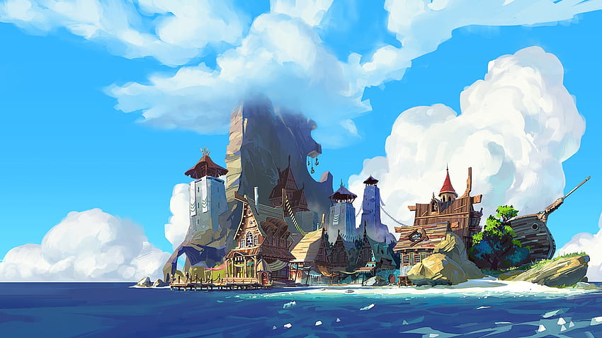 Sapphire Isle Desktop-wallpaper-digital-art-island-water-and-mobile-backgrounds-island-anime
