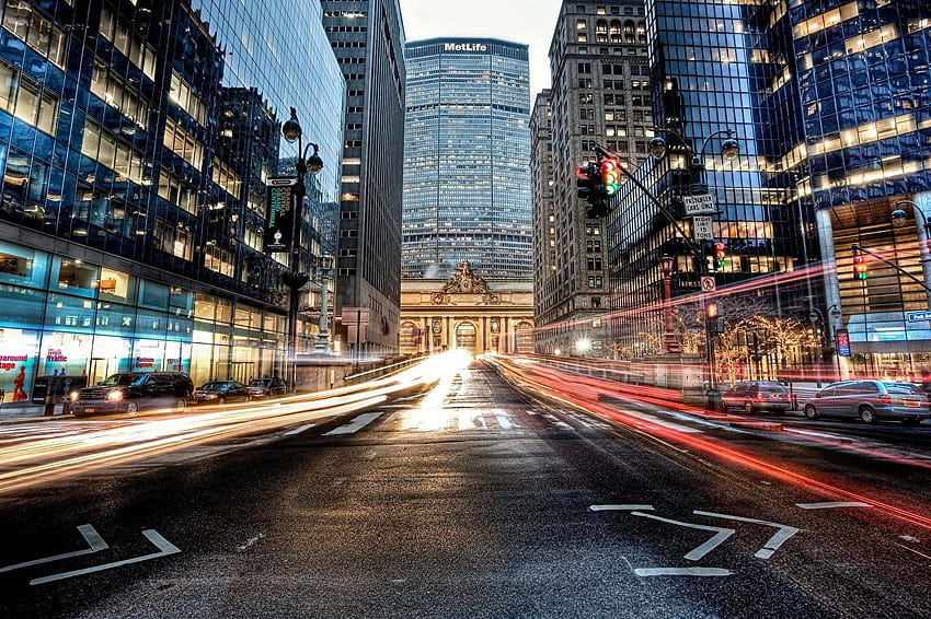 뉴욕시 미국 그랜드 센트럴 터미널 미드타운 맨해튼, 도시 도로 HD 월페이퍼