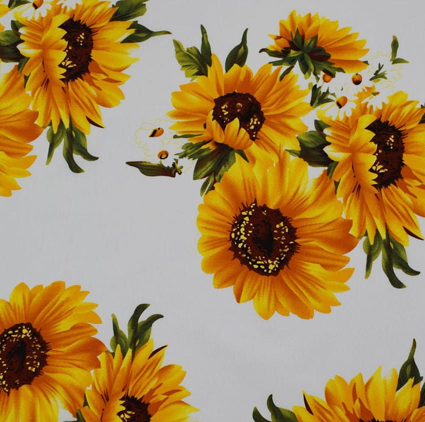 Floral Sunflower Print Sateen Stretch Cotton Fabric Vintage HD wallpaper