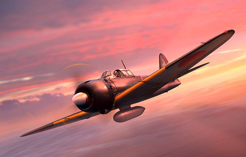 Mitsubishi, painting, Fighter, Aircraft, WWII, A6M5 Zero, Japanese Navy , section авиация, japan ww2 HD wallpaper