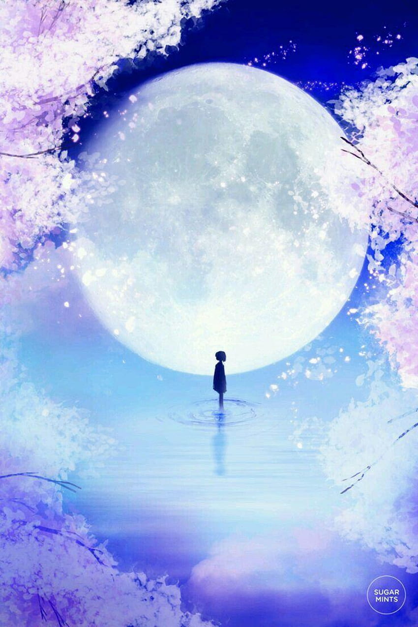 Full Moon Night Sky Scenery Sunrise Anime Art Wallpaper 4K PC Desktop 614a