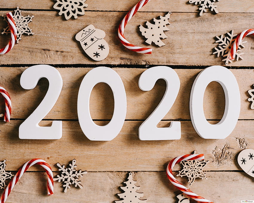 Tahun alam 2020 di atas meja kayu dengan argumen Natal Wallpaper HD