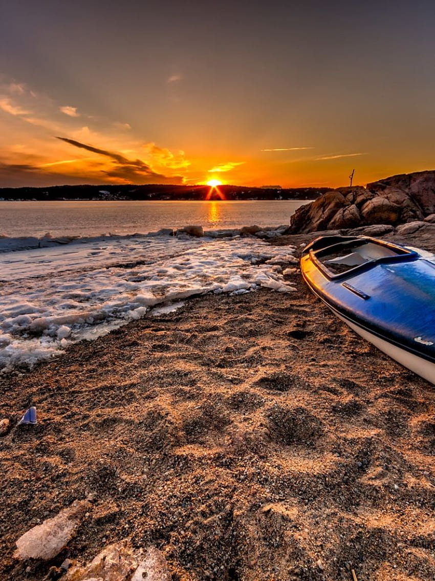 sunset river shore broken canoe [1600x1066] for your , Mobile & Tablet, sunset canoe HD phone wallpaper