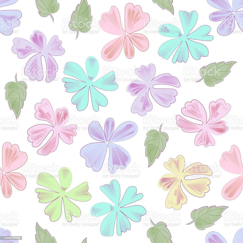 Cetak Bunga Halus Dalam Warna Pastel Fantasi Penuh Warna Bunga Kreatif Pada Latar Belakang Putih Pola Lembut Untuk Anak Perempuan Stok Ilustrasi, gadis bunga kreatif ungu wallpaper ponsel HD