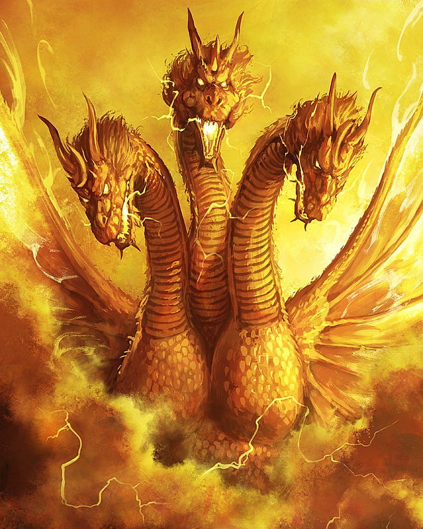 Unglaubliches Kunstwerk von Ghidorah The Three Headed Monster, inspiriert von den Postern von Godzilla: King Of The Monsters Titan!, Monster Zero HD-Handy-Hintergrundbild