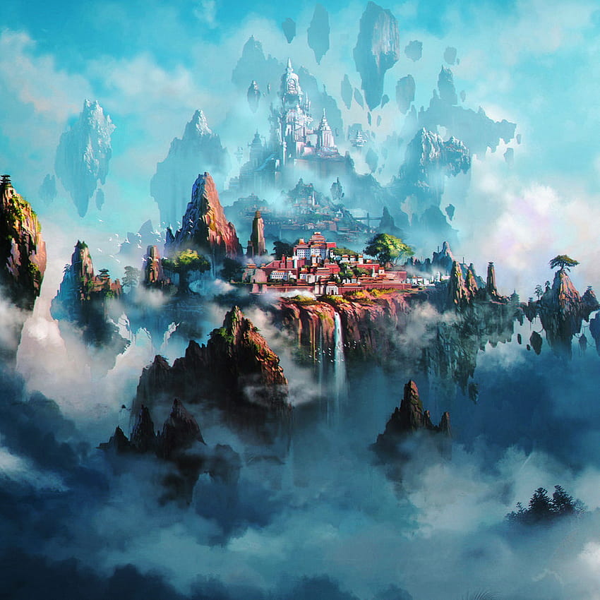 Anime fantasy miasto w chmurach w 2021 roku, halloweenowe anime na iPada Tapeta na telefon HD