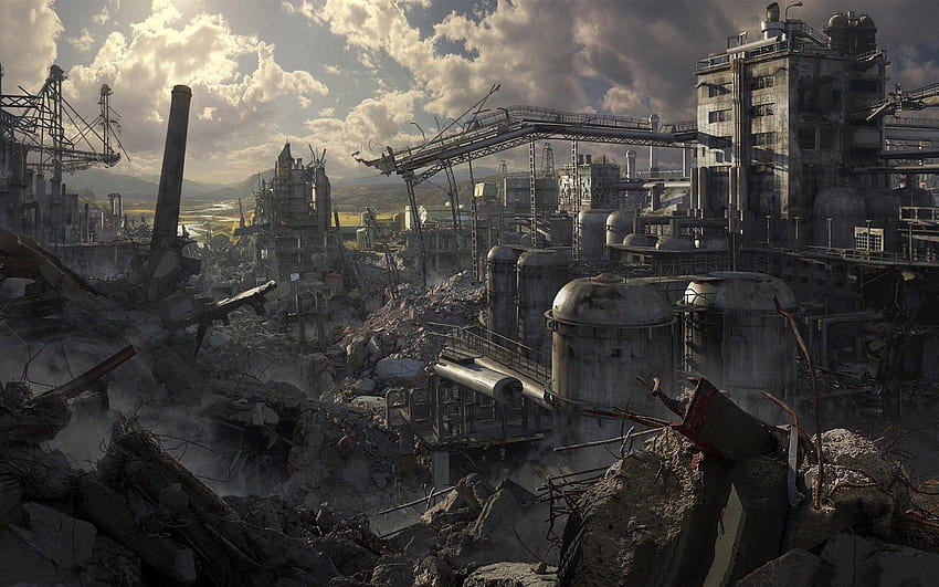 Destroyed, anime destruction city HD wallpaper