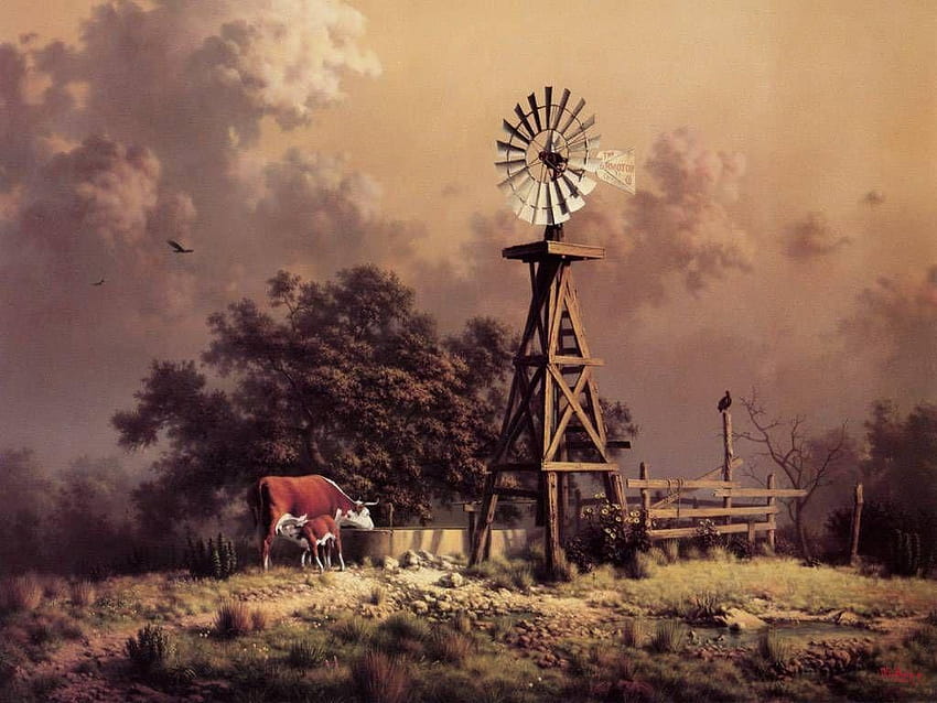Old Windmill Farm HD wallpaper