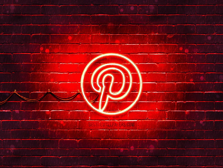 Pinterest logo vermelho, vermelho brickwall, Pinterest logotipo, redes sociais, Pinterest neon logotipo, P…, aesthetic red logos HD wallpaper