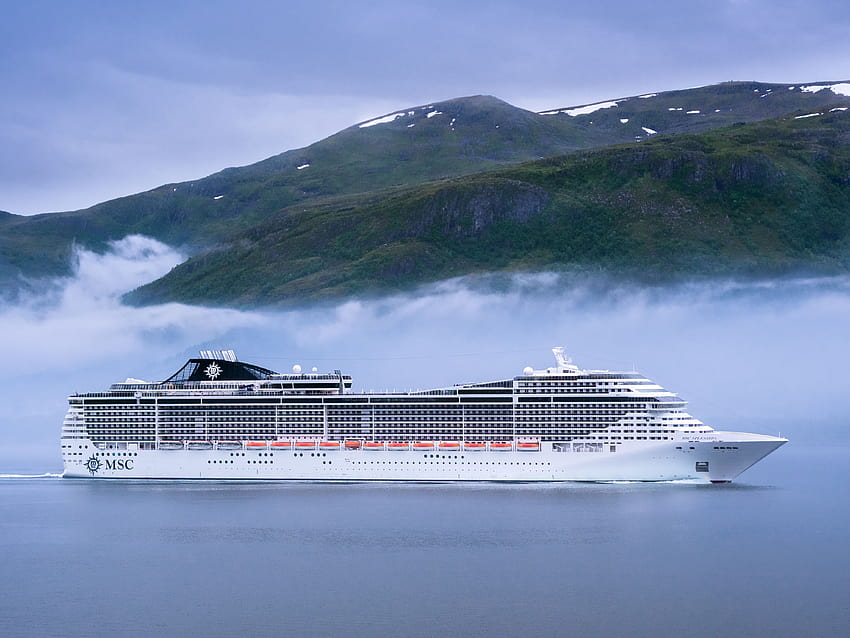 : kreuzfahrt, msc, kreuzfahrtschiff, nebel, nebel, maritim, schiff, schiff, aalesund 4557x3418 HD-Hintergrundbild