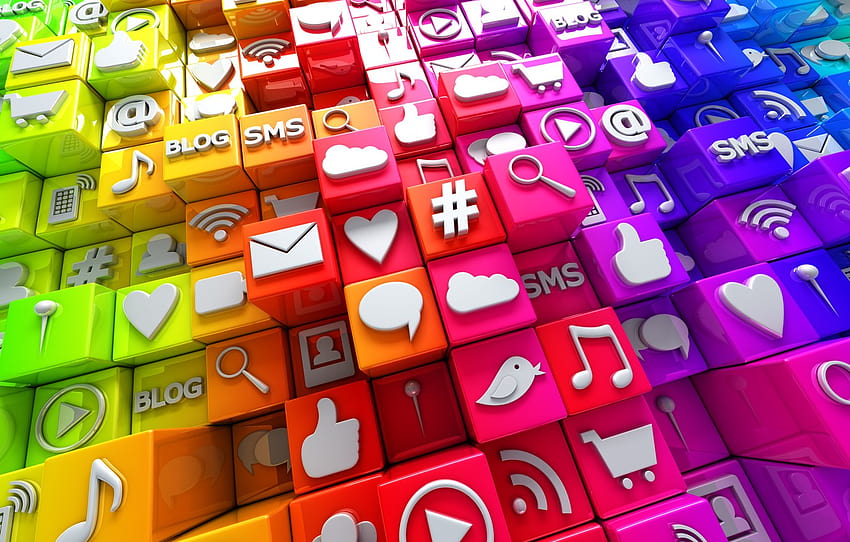 cubes, colorful, Internet, icons, cubes, icons, social network, media, social , section разное, social media icons HD wallpaper