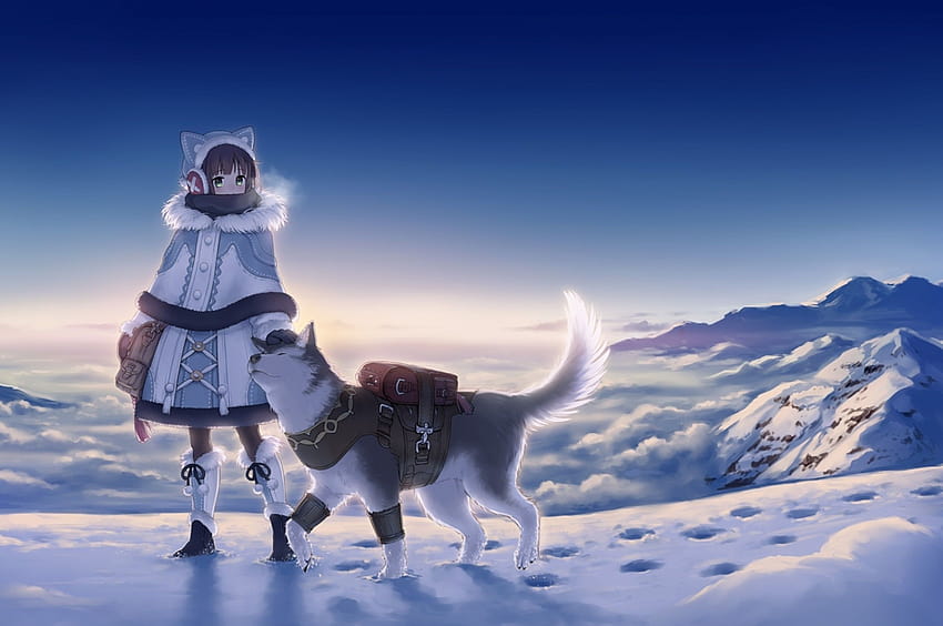 2560x1700 Anime Girl, Winter, Wolf, Snow, Landscape, Clean Sky untuk Chromebook Pixel, anime clean Wallpaper HD