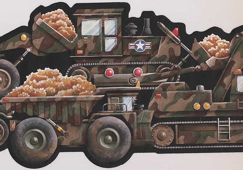 Camouflage Bulldozer Bagger Truck Border für Kinderzimmer Spielzimmer, Rolle 15 'x 10, Army Trucks HD-Hintergrundbild