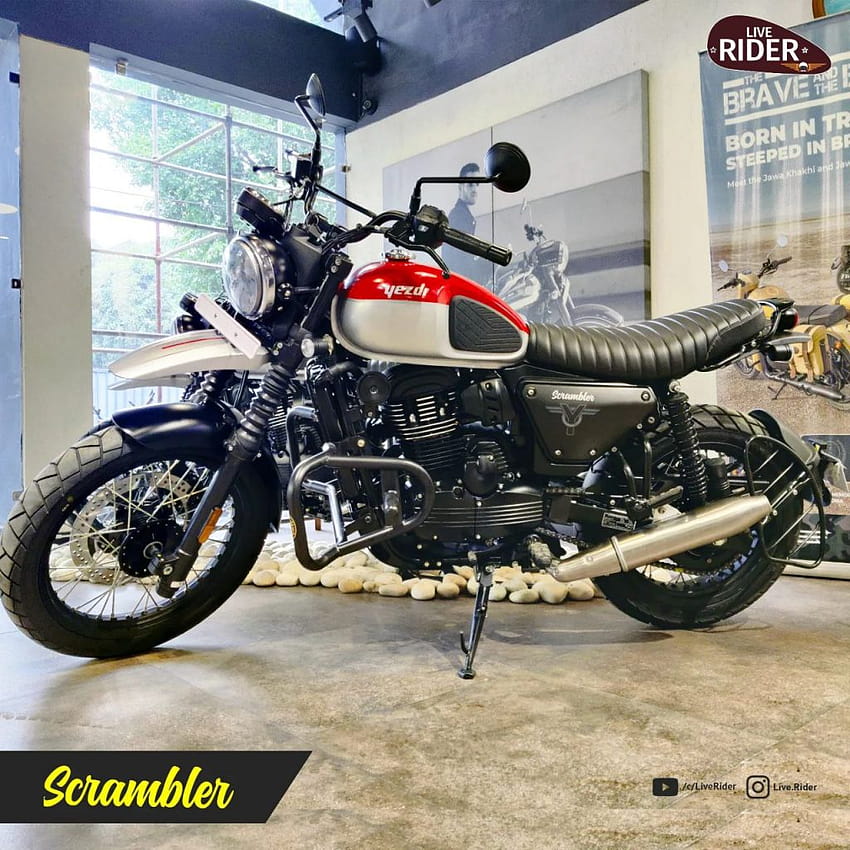 Treffen Sie das Rebel Red Yezdi Scrambler-Motorrad [Live] HD-Handy-Hintergrundbild