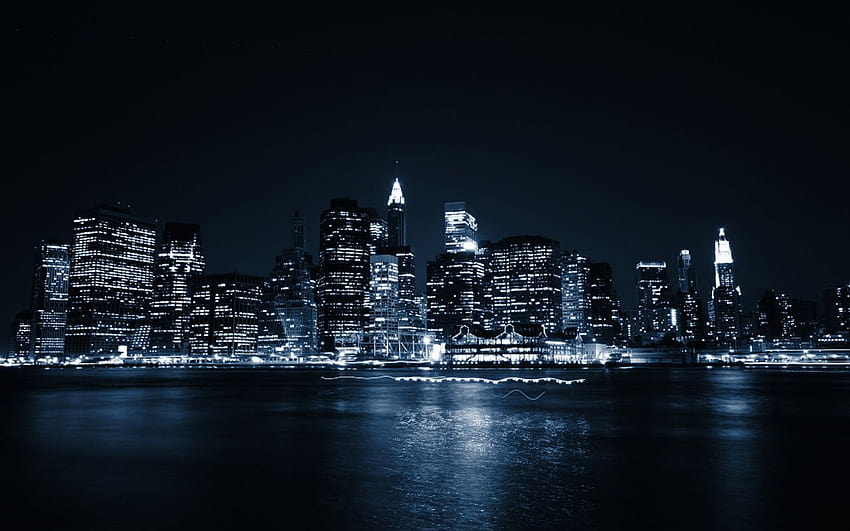 NYC Skyline Group, нощен силует на Ню Йорк HD тапет