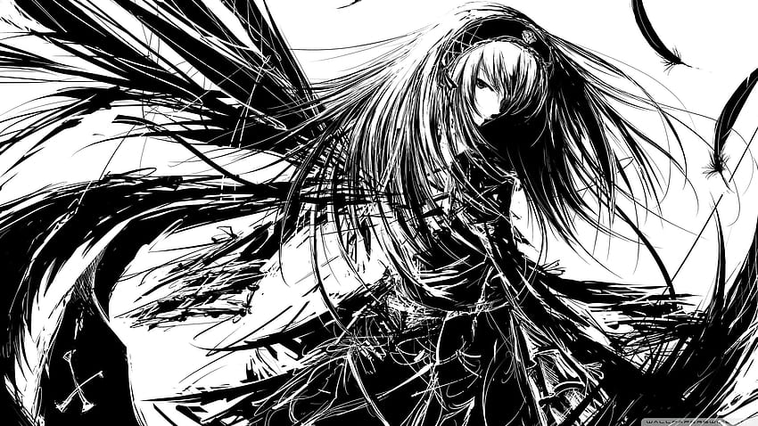 Black and White Manga, girl black and white anime HD wallpaper