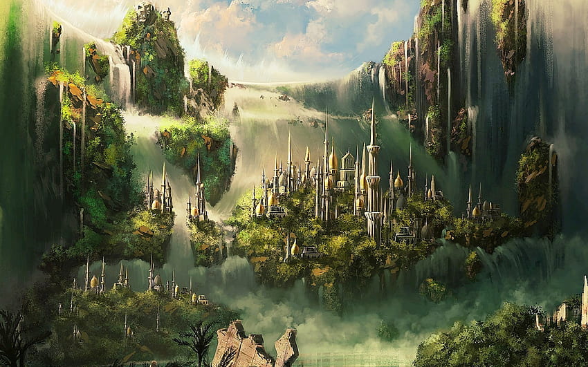 7 Fantasy City, floating city HD wallpaper