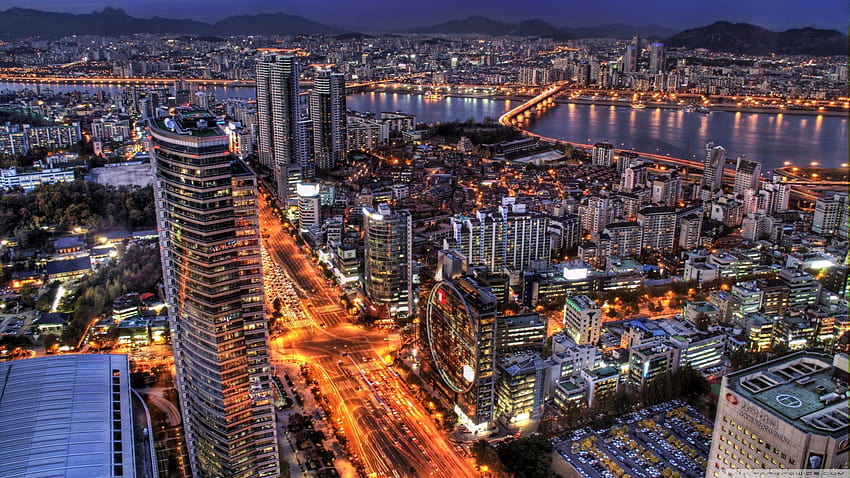 Сеул през нощта, Южна Корея: висока разделителна способност HD тапет