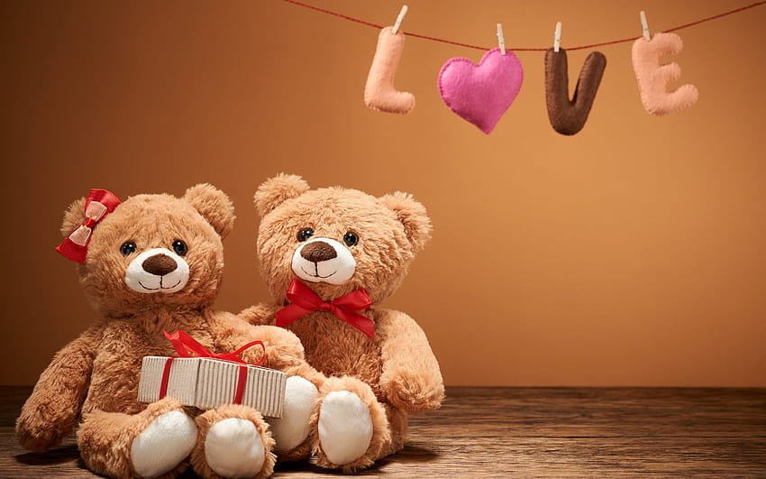 Teddy Love Bears Romántica pareja de peluches fondo de pantalla