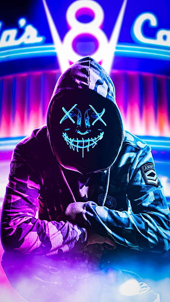 blue neon mask