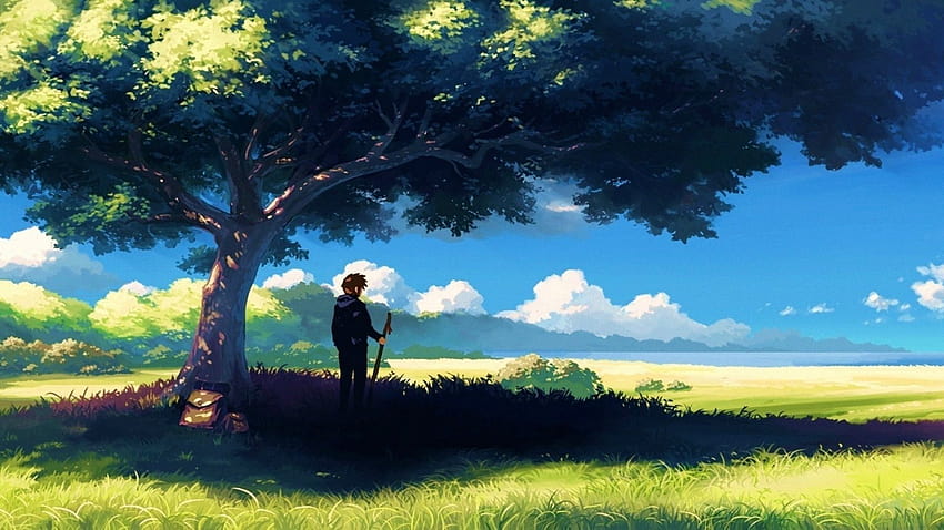 Anime Nature Aesthetic on Dog, paisaje de anime verde fondo de pantalla