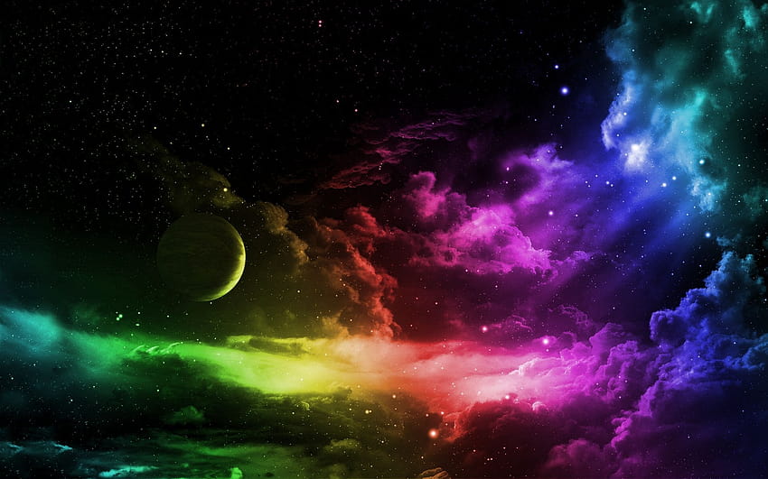 Gökkuşağı çizgi gökyüzü renkleri uzay gökkuşakları, gece görülen gökkuşağı HD duvar kağıdı
