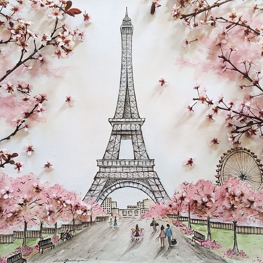 Aquarela da Torre Eiffel…, arte da primavera da torre eiffel Papel de parede de celular HD