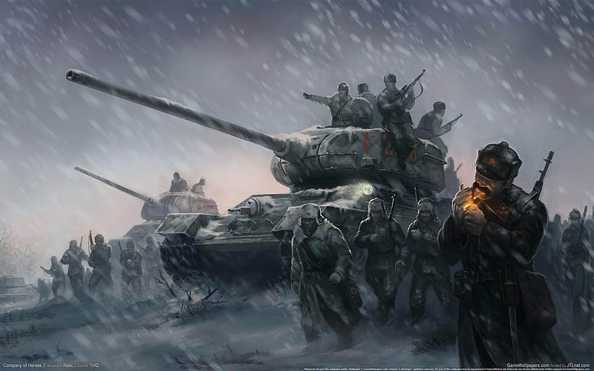 karya seni, Perang Dunia II, Tentara Soviet, Tank, Rokok, Musim dingin Wallpaper HD